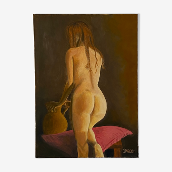 Oil on canvas, nude back signed