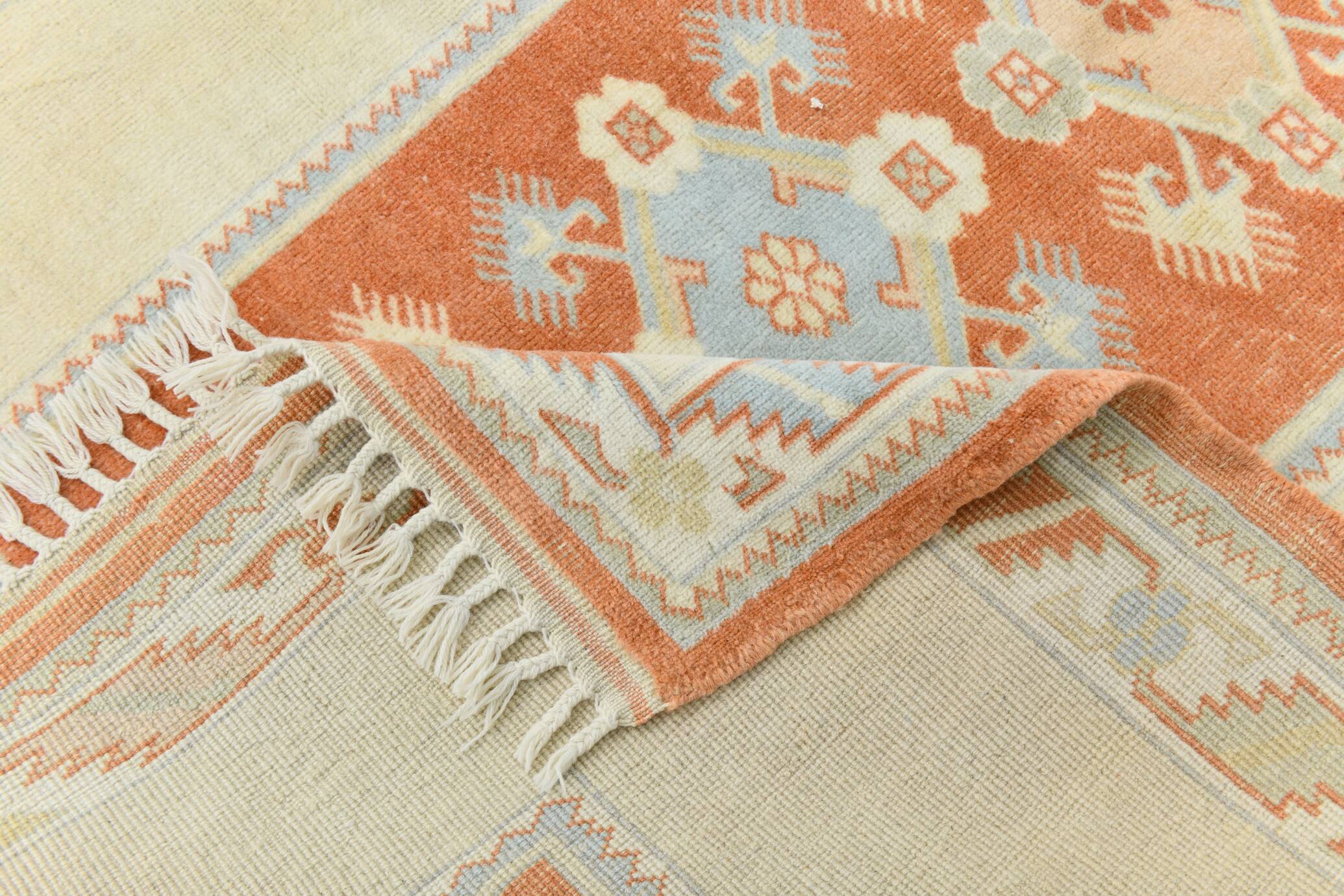 4x6 Oushak Light Blue & Beige Vintage Rug, 127x197Cm