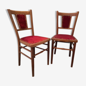 Paire chaises Baumann bois cintré velours rouge