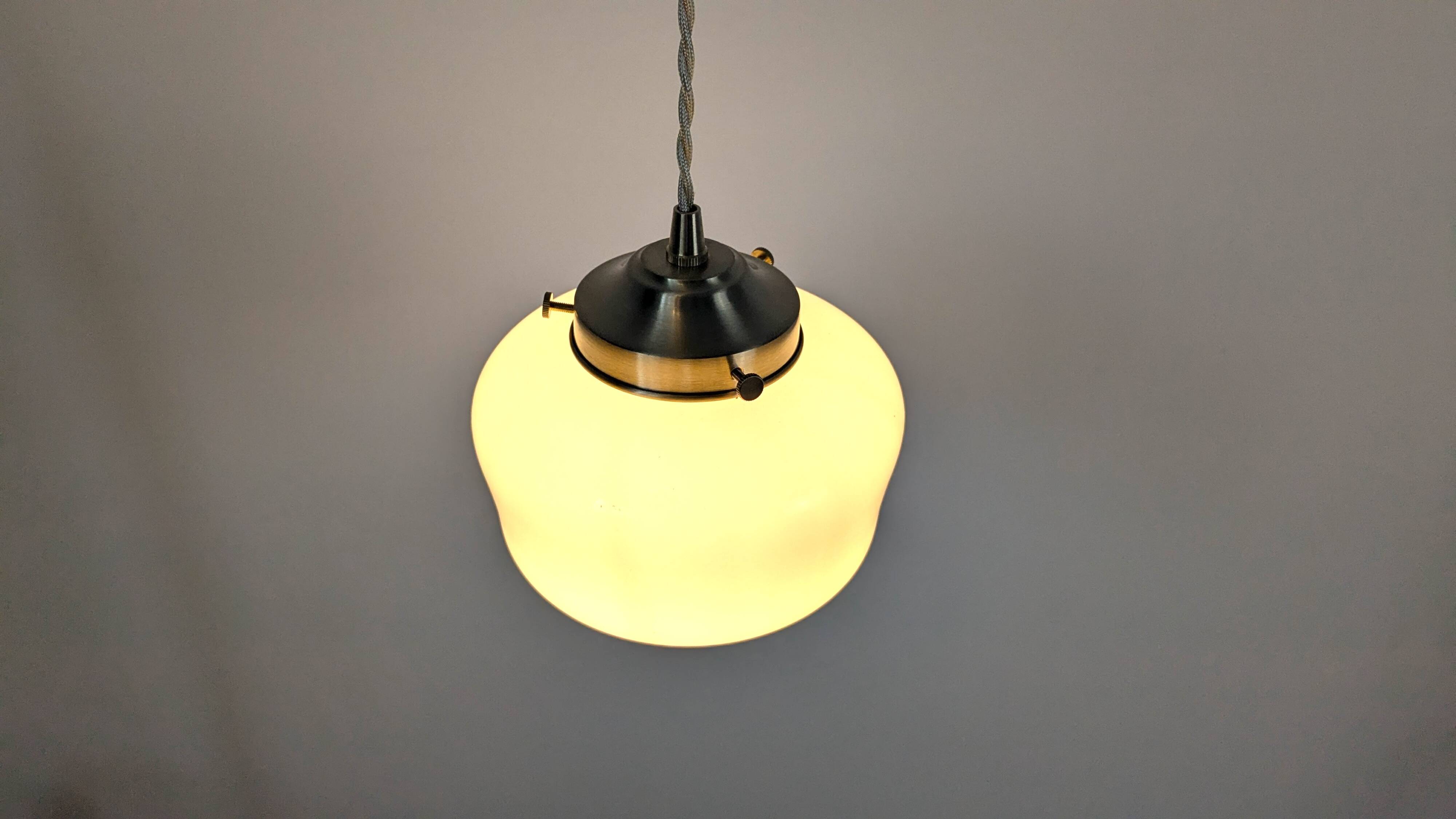 Antique opaline and brass pendant light – vintage globe 15 cm
