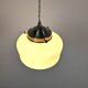 Antique opaline and brass pendant light – vintage globe 15 cm