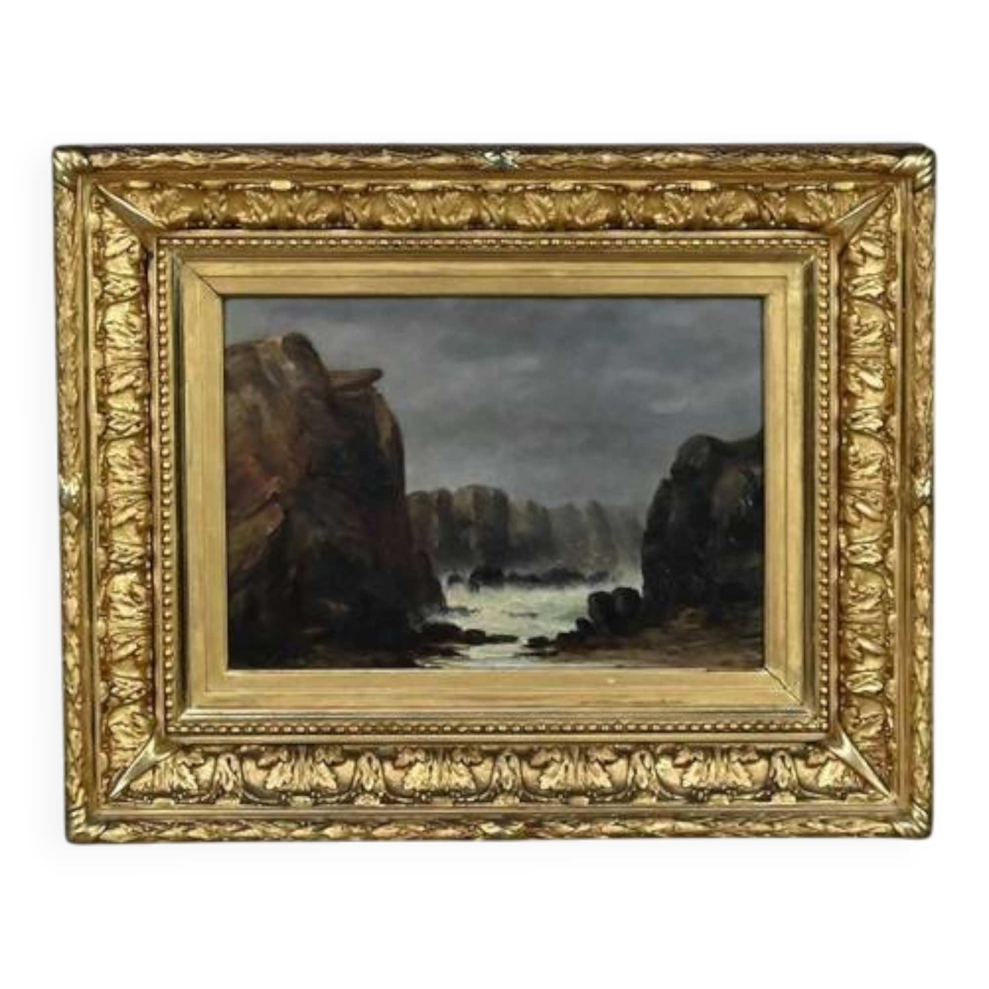 Painting "The Wild Coast of Belle-Île-en-Mer", French school of the 19th century.