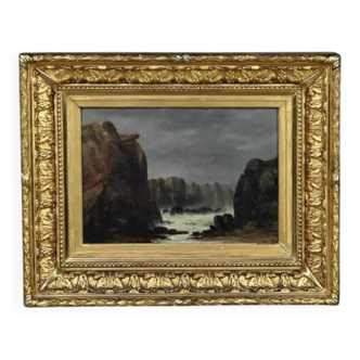 Painting "The Wild Coast of Belle-Île-en-Mer", French school of the 19th century.