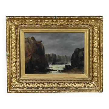 Painting "The Wild Coast of Belle-Île-en-Mer", French school of the 19th century.