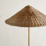 Finnish Mid Century Rattan Floor Lamp by Paavo Tynell for Itsu, 1940s