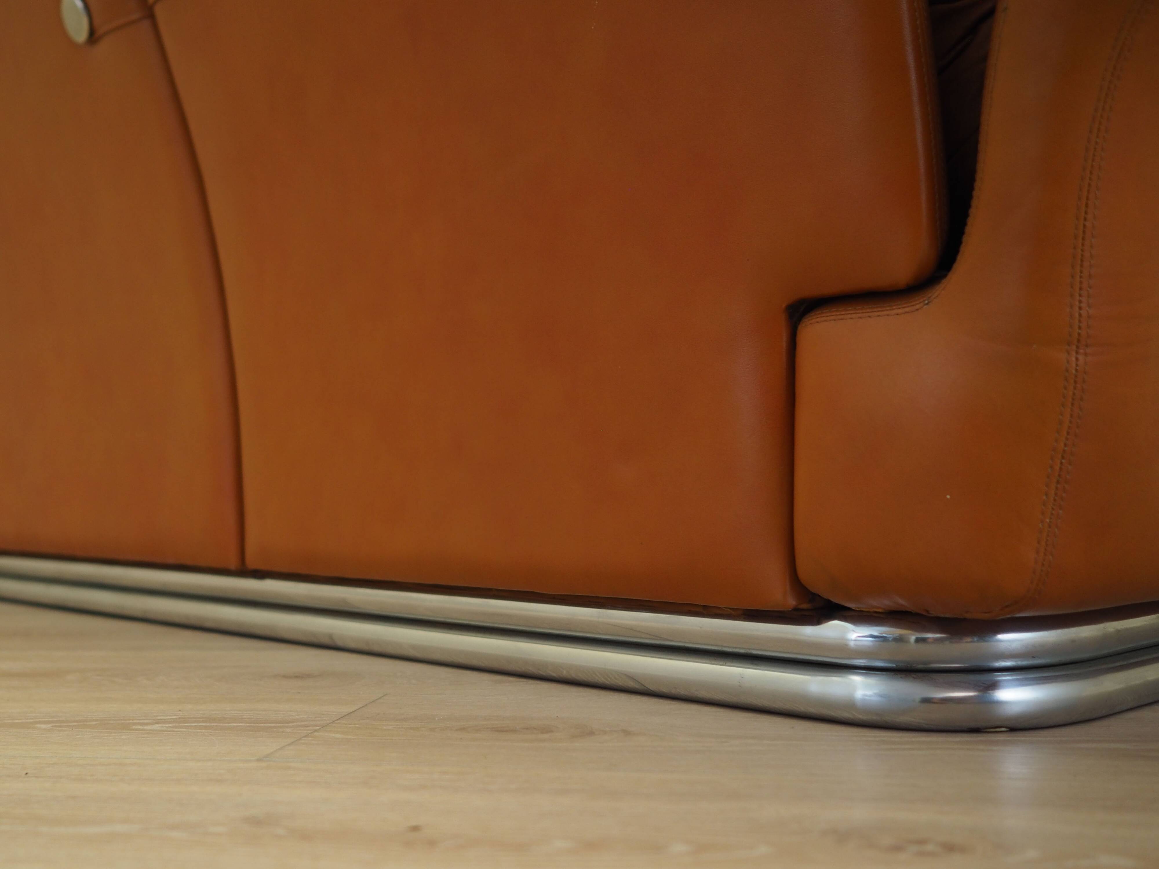 Orange leather sofa, Space Age design, 1960s, production: Italy