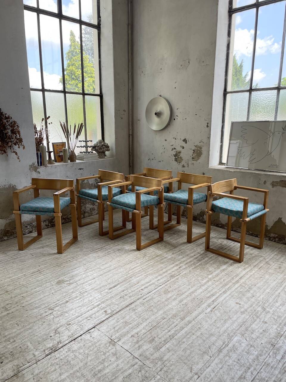 Set of 6 oak chairs with armrests Ate Van Apeldoorn