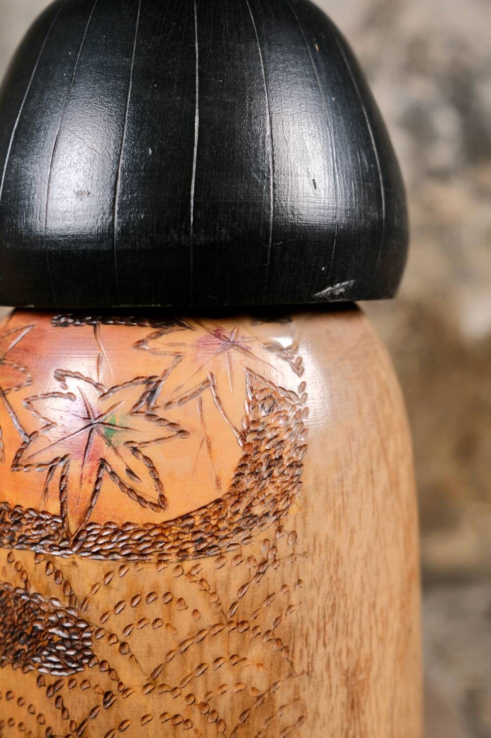 Maple leaf kokeshi, by Inosuke Kobayashi, Japan, 1970s