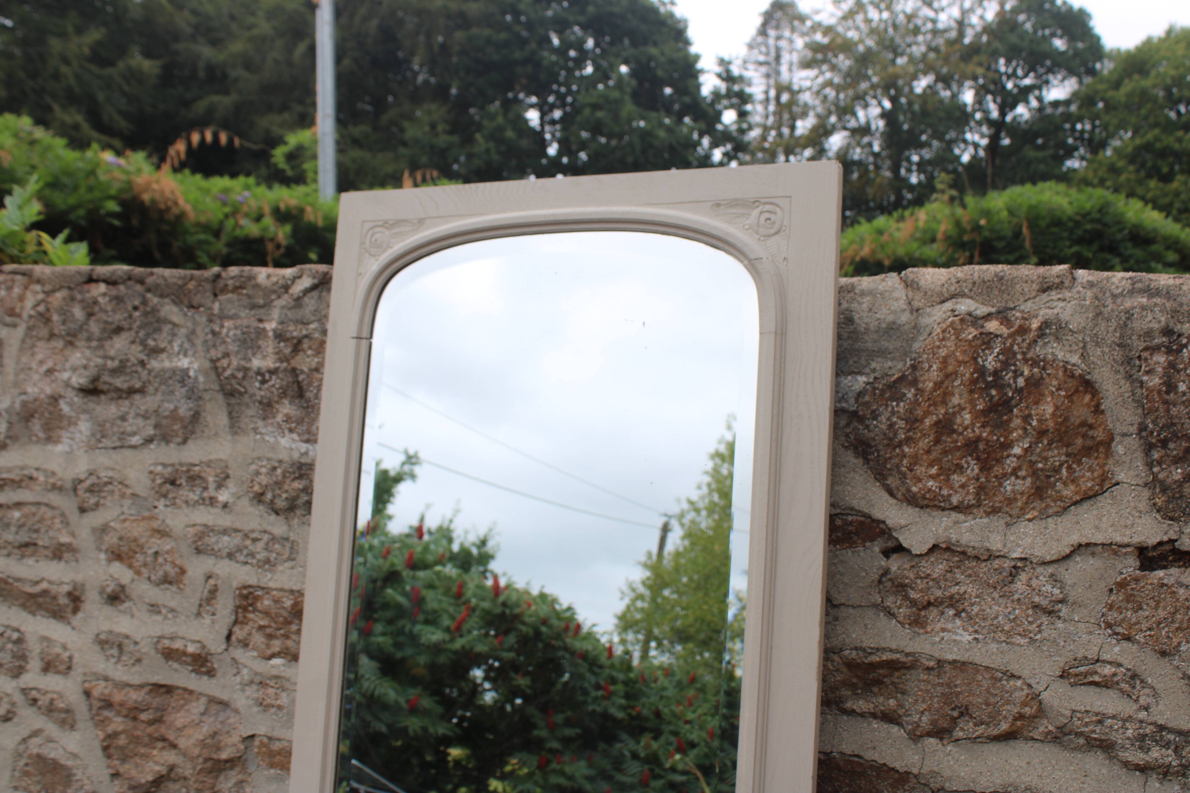 Large antique Art Deco bevelled mirror from 1929 – Greige tabletop mirror