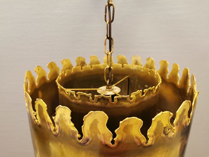 Brutalist hanging lamp, type 6399 in oxidised brass by Svend Aage Holm Sørensen Denmark