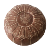 Moroccan-style brown leather pouf