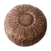 Pouf en cuir marron style marocain