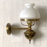 Pair of antique brass and opaline wall lights