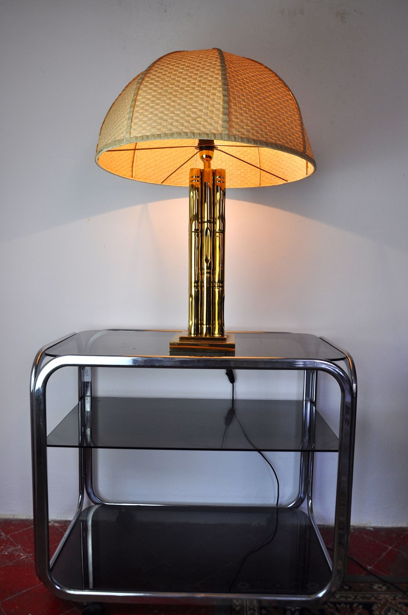 Lampe faux bambou en laiton, France, 1970