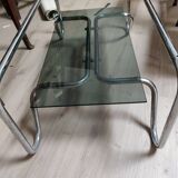 Coffee table in chrome metal and smoked glass design from the 70s