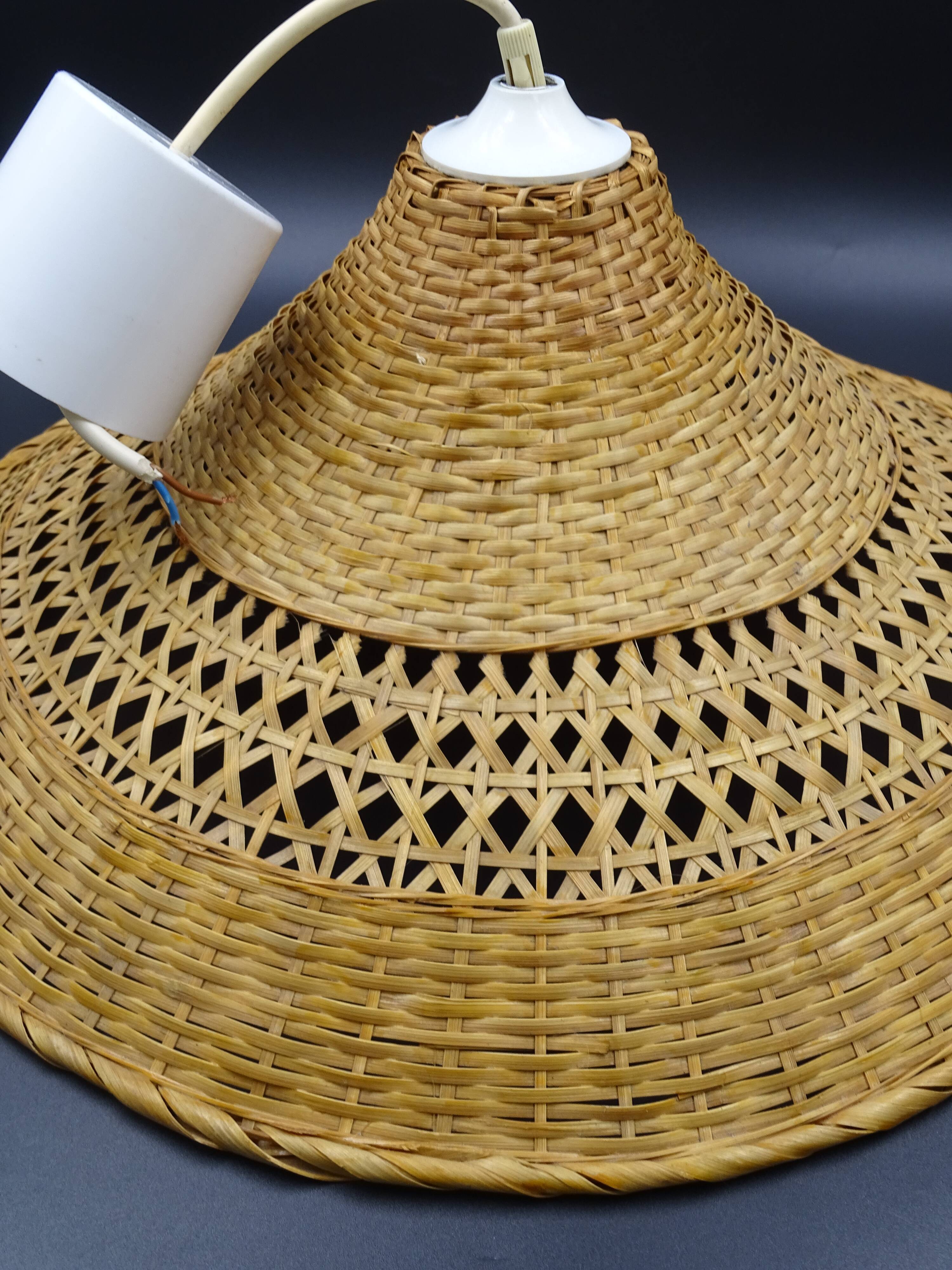 Rattan chandelier and lampshade - circa 1970