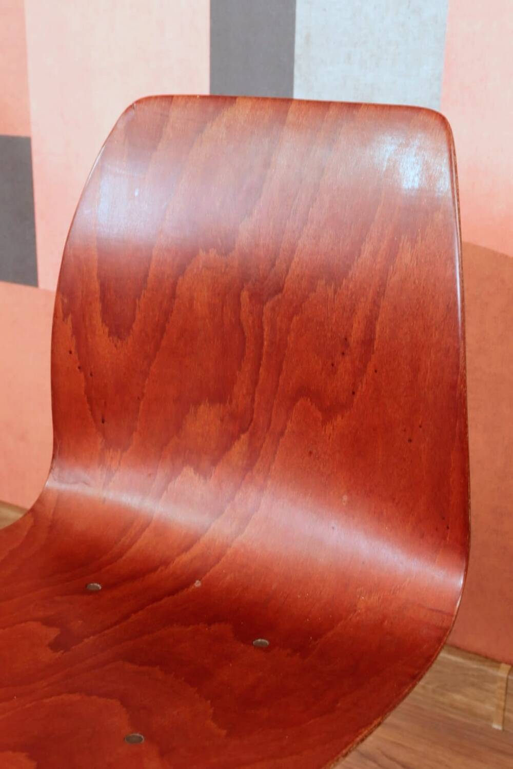 Pair of children's chairs made of plywood, vintage style, metal legs