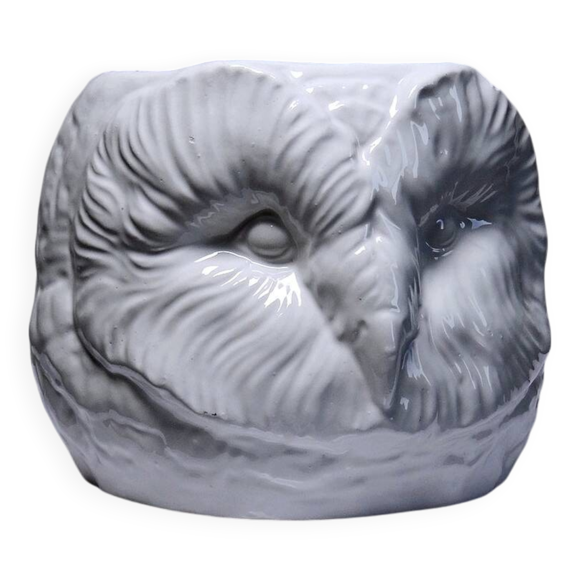 Large vintage Italian white earthenware owl head planter
