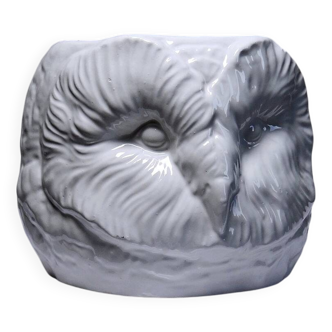 Grand cache pot tête de chouette faïence blanche Italienne vintage