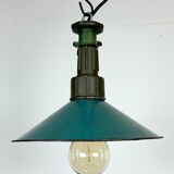 Industrial Green Enamel Factory Pendant Lamp with Cast Aluminium Top, 1960s