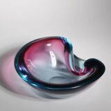 Bol en verre "Sommerso" rose et bleu de Murano par Flavio Poli, années 1960, Italie
