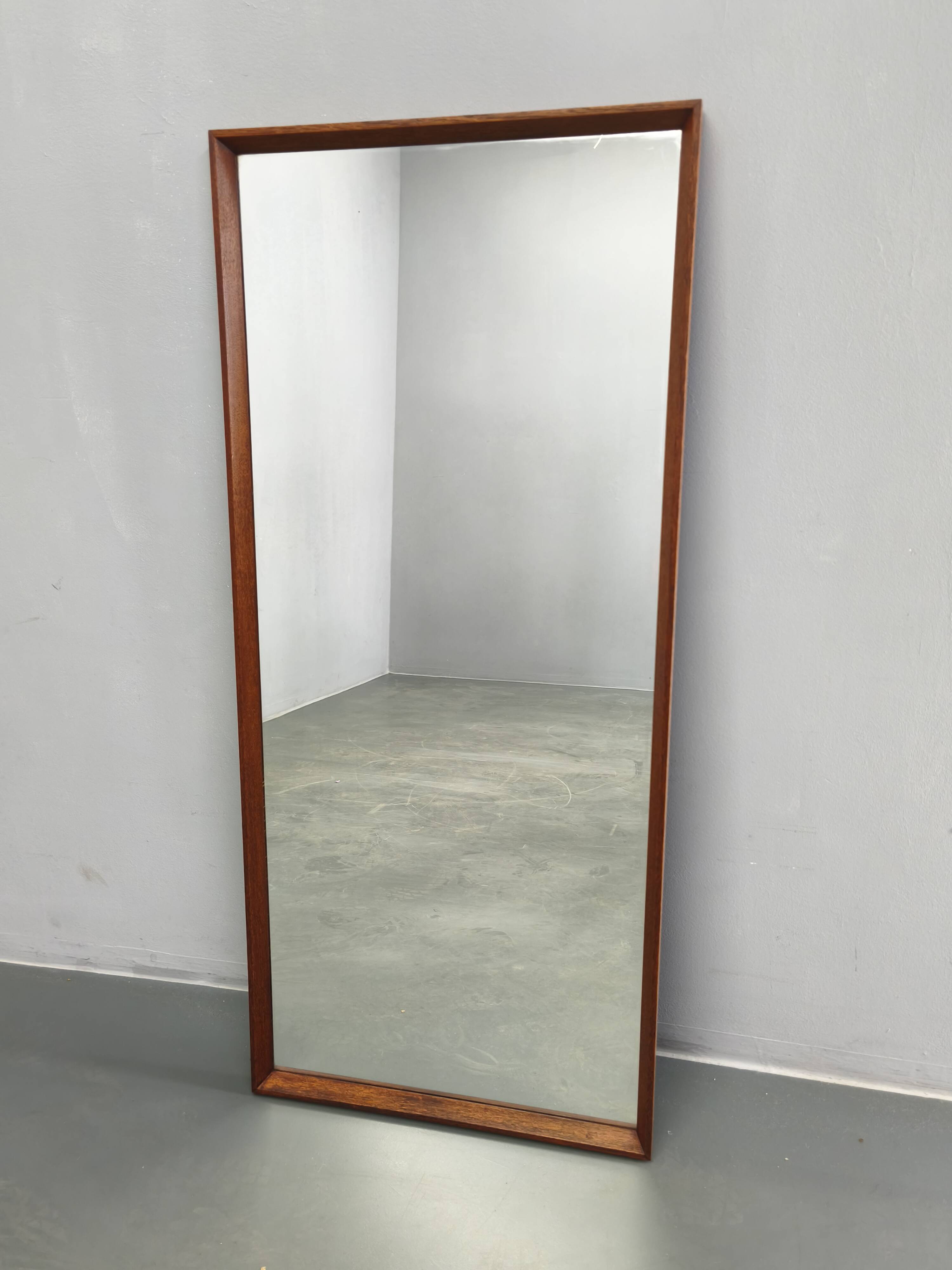 Danish Mid Century Teak Wall Mirror, Minimalist Frame, 1960s