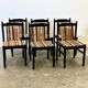 Set of 6 black lacquered chairs with the original 1970s fabric.