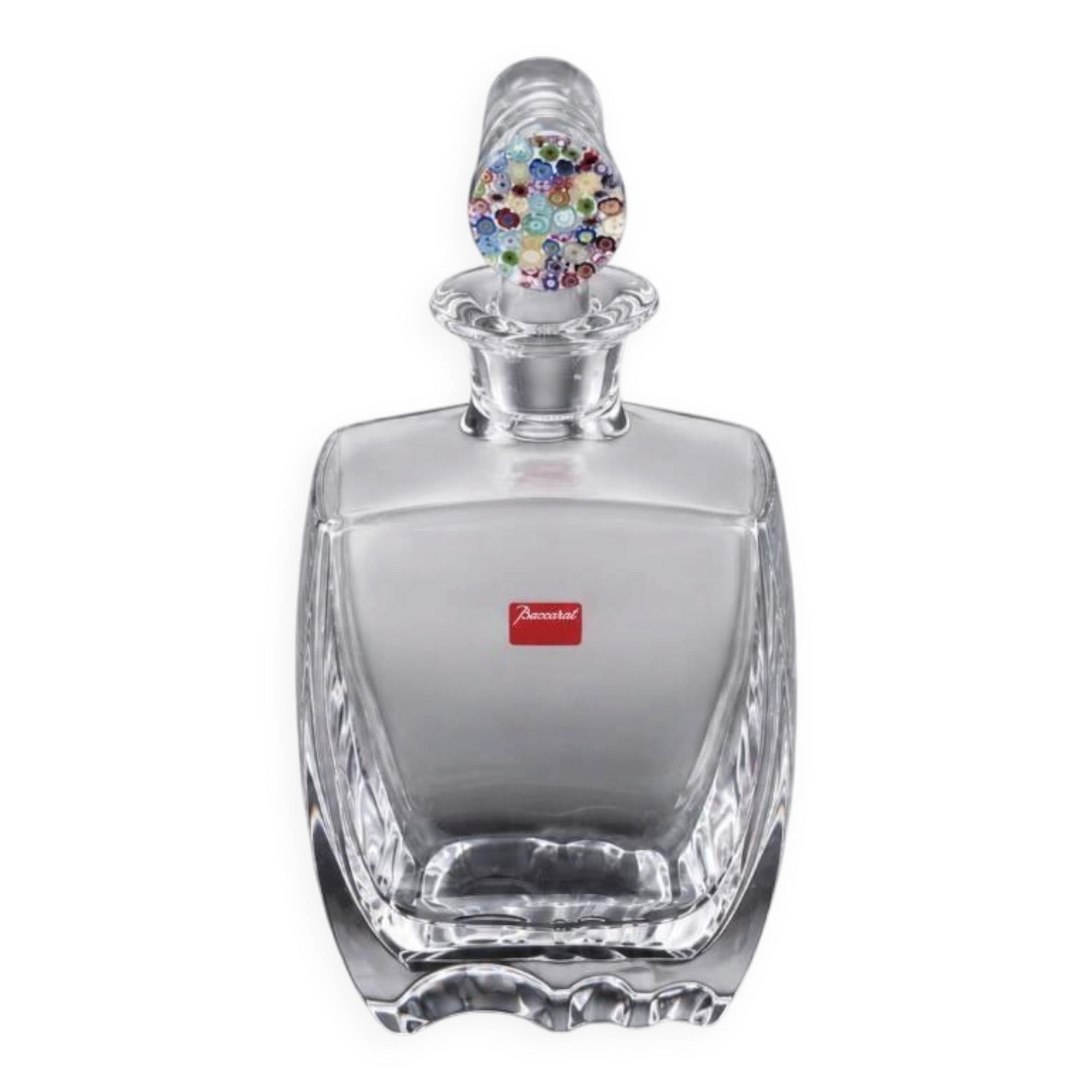 Baccarat crystal carafe with millefiori stopper and original box.