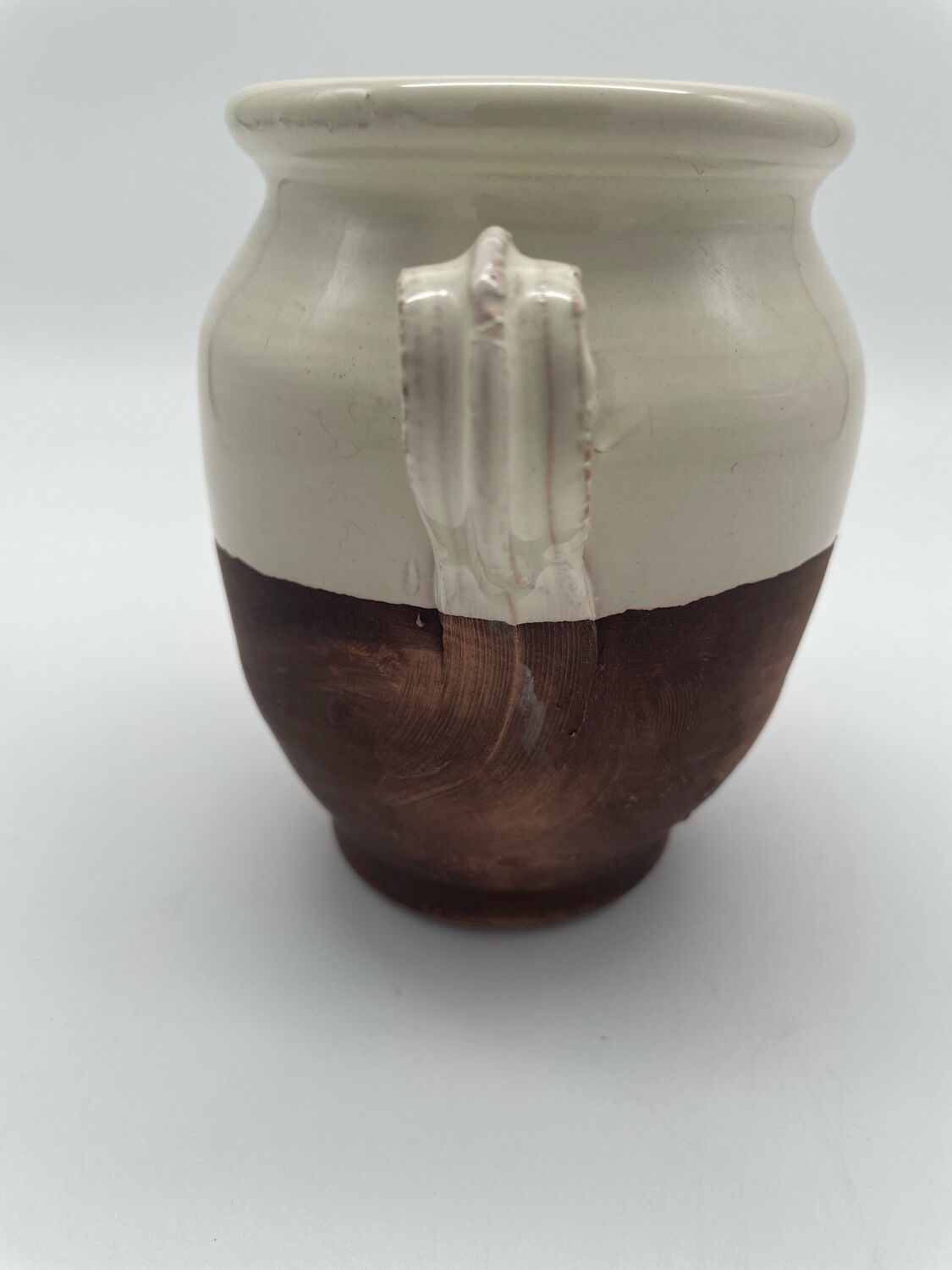Grease pot, candied in glazed white terracotta