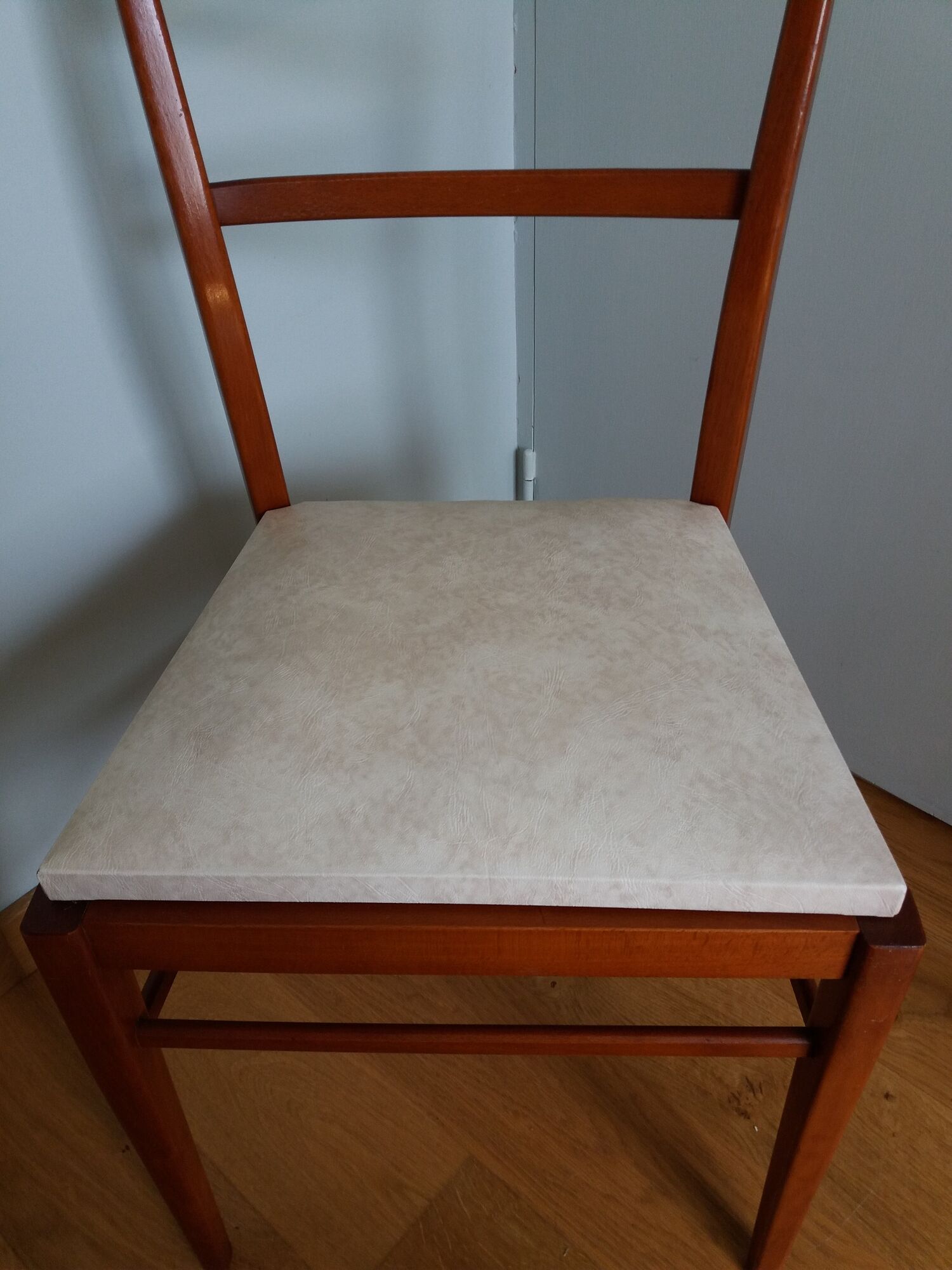 Scandinavian chair wood mahogany color and skai white