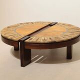 Round coffee table herbarium Roger Capron, Vallauris - ceramic and wooden structure