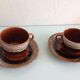 Two cups with saucers decor Hawai des Faienceries de Sarreguemines vintage 60s-70s