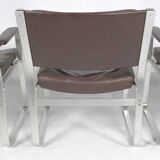 Swedish Mid Century Leather And Aluminum Armchairs By Karl Erik Ekselius For Joc Vetlanda, Set Of 4