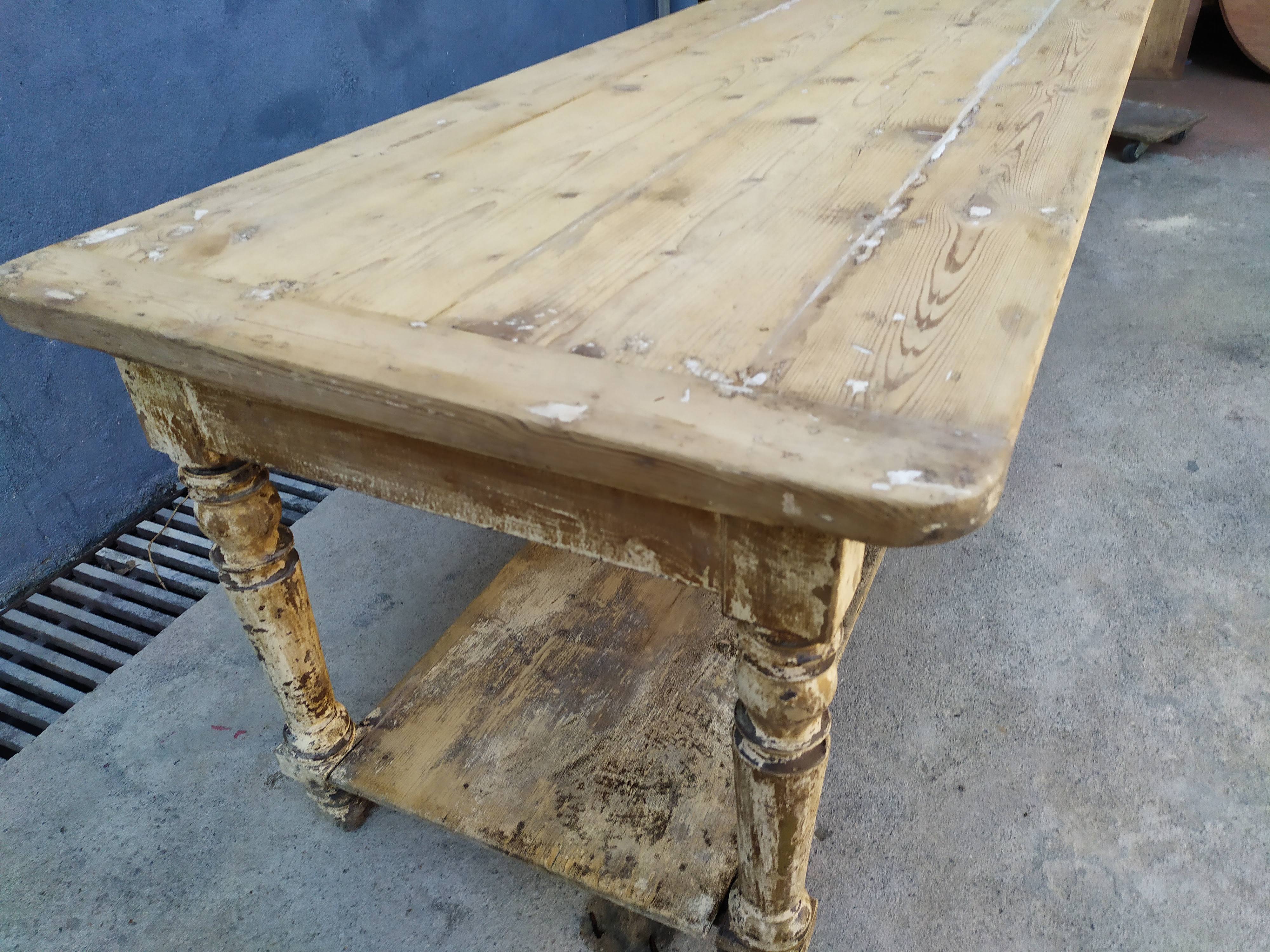 Table de métier drapière sapin décapé 3m