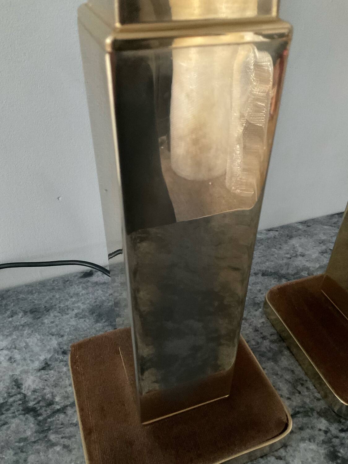 Pair of Hollywood Regency brass table lamps from the 1970s.