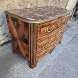 Louis xv 3-drawer chest of drawers in marquetry and bronze marble top