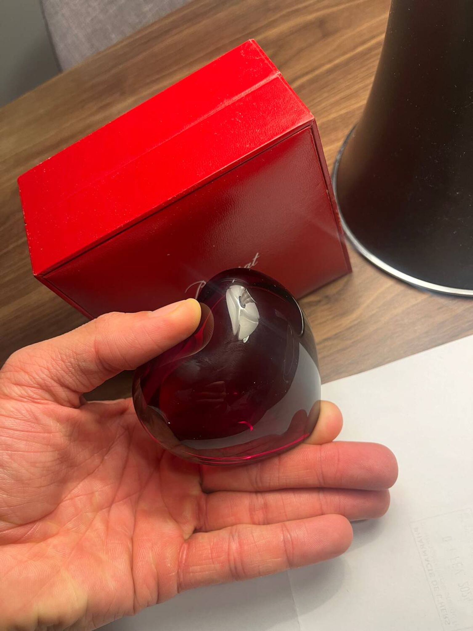 Baccarat red heart “amor” in crystal, stamped paperweight