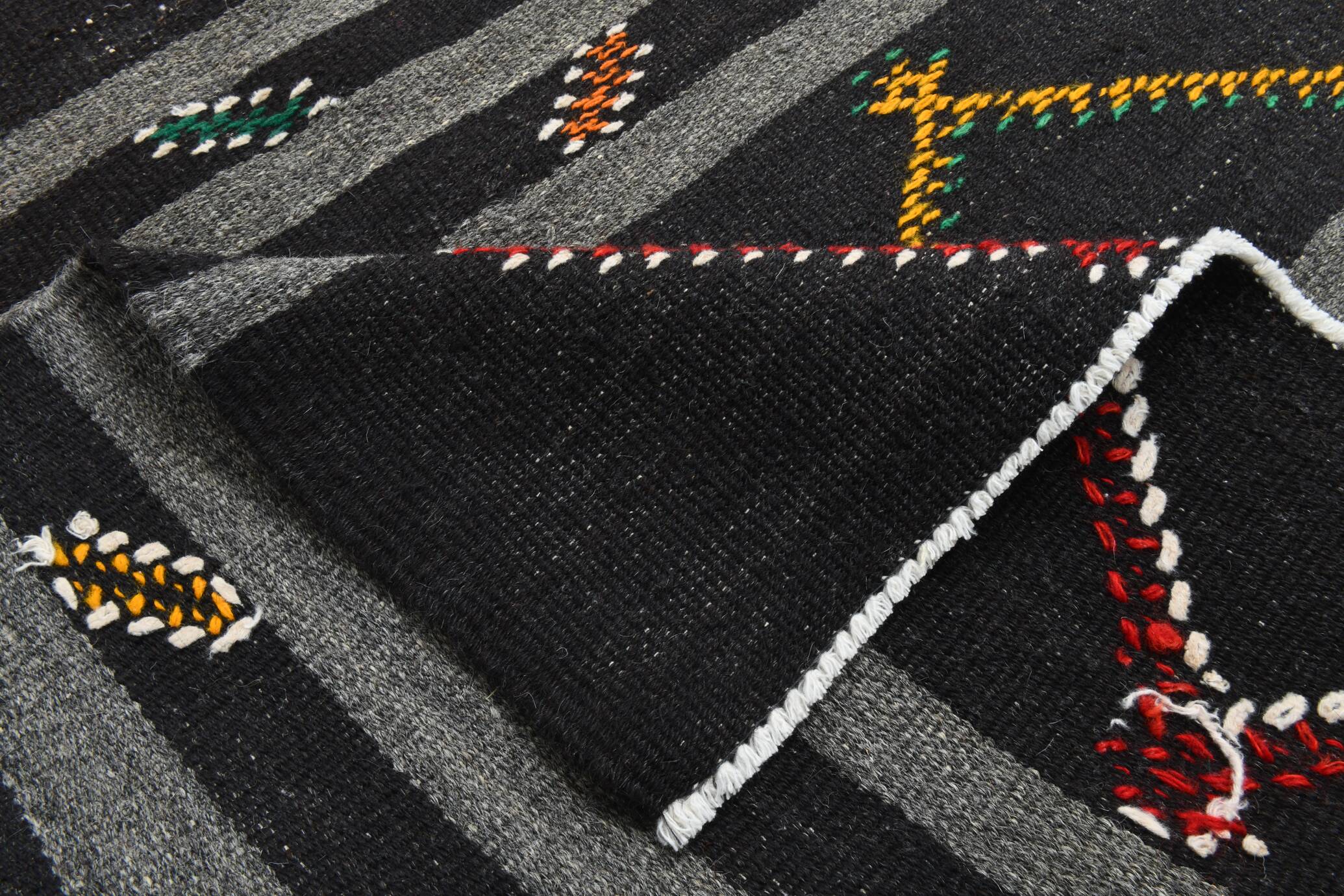 8x11 Gray & Black Striped Pattern Turkish Kilim Rug, 235x337Cm