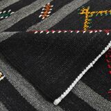 8x11 Gray & Black Striped Pattern Turkish Kilim Rug, 235x337Cm