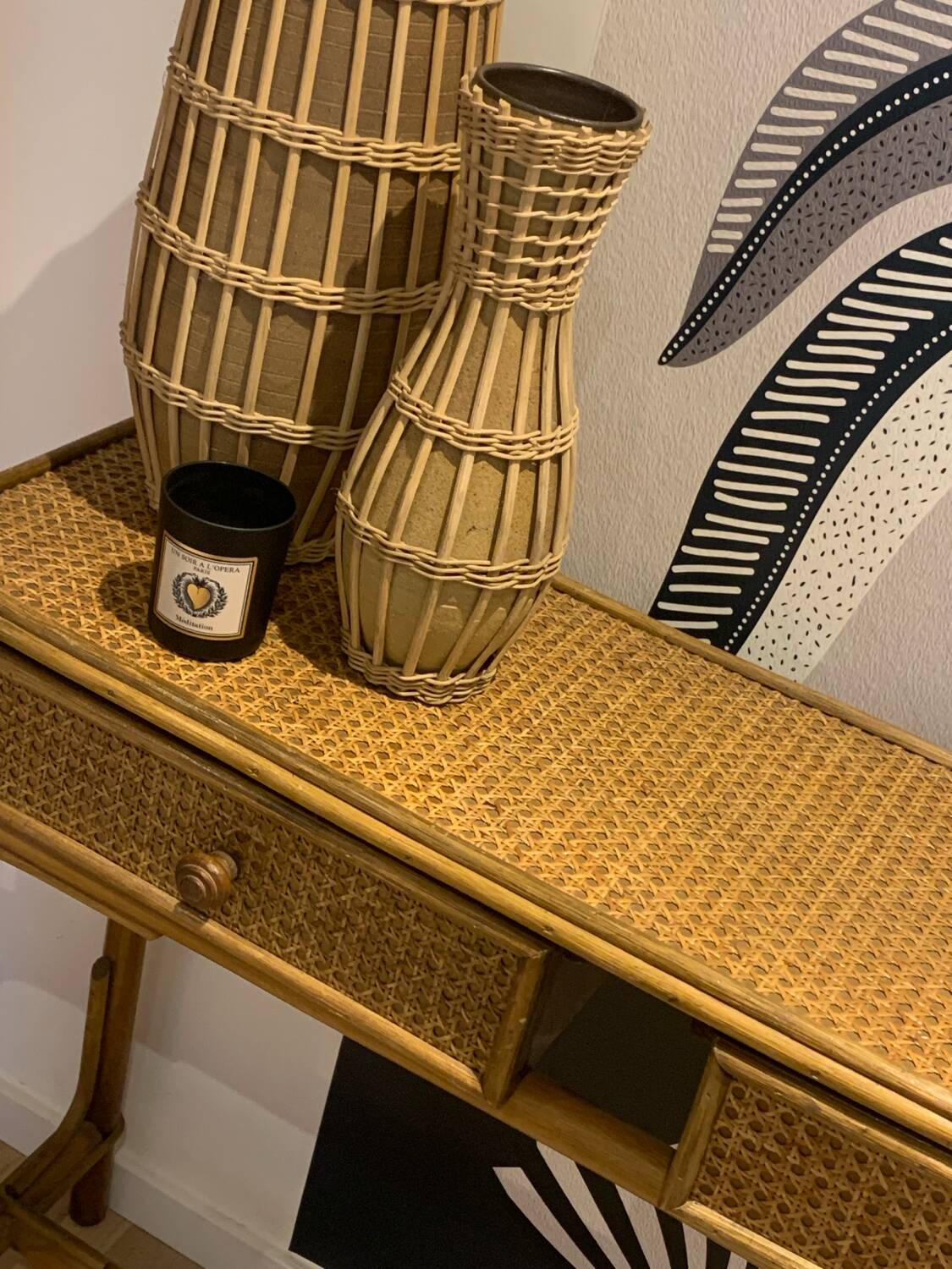 Vintage rattan console