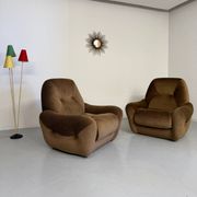 Lot of 2 cosy fabric armchairs, French design, vintage 1970s.