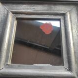 Vintage square mirror in wood covered with metal leaf, moldings in relief