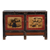 Antique lacquered pine buffet with painted lotus motifs – China, circa 1920