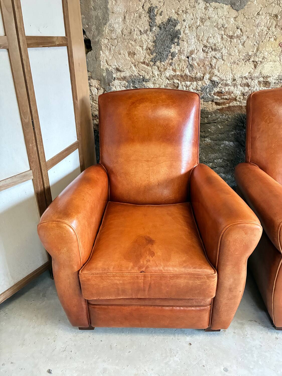 Lot de 4 fauteuils club, Cognac