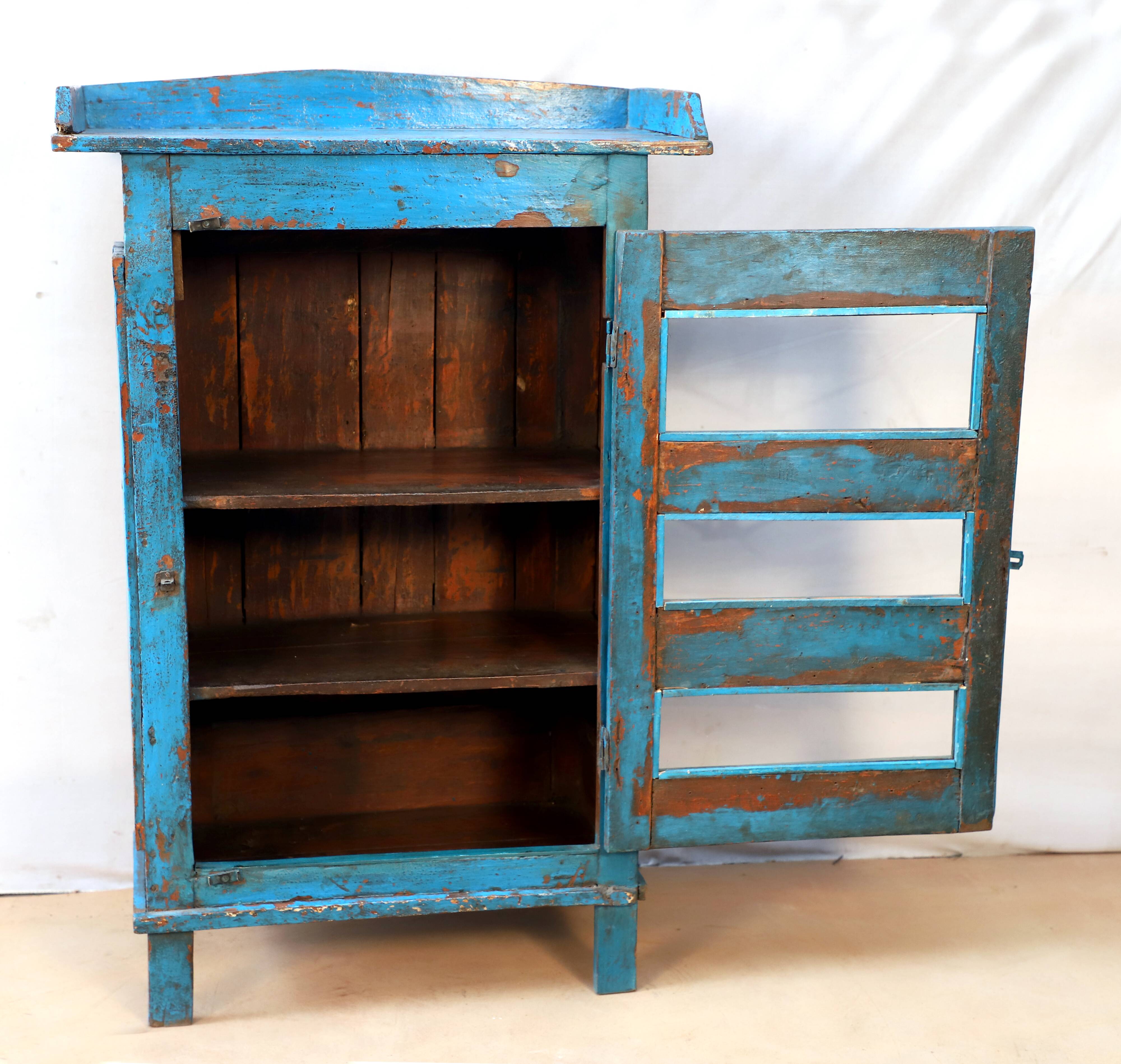 Buffet en teck birman avec patine bleue d'origine
