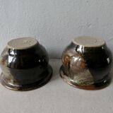 Lot of 2 bowls of glazed sandstone, signed, 80s