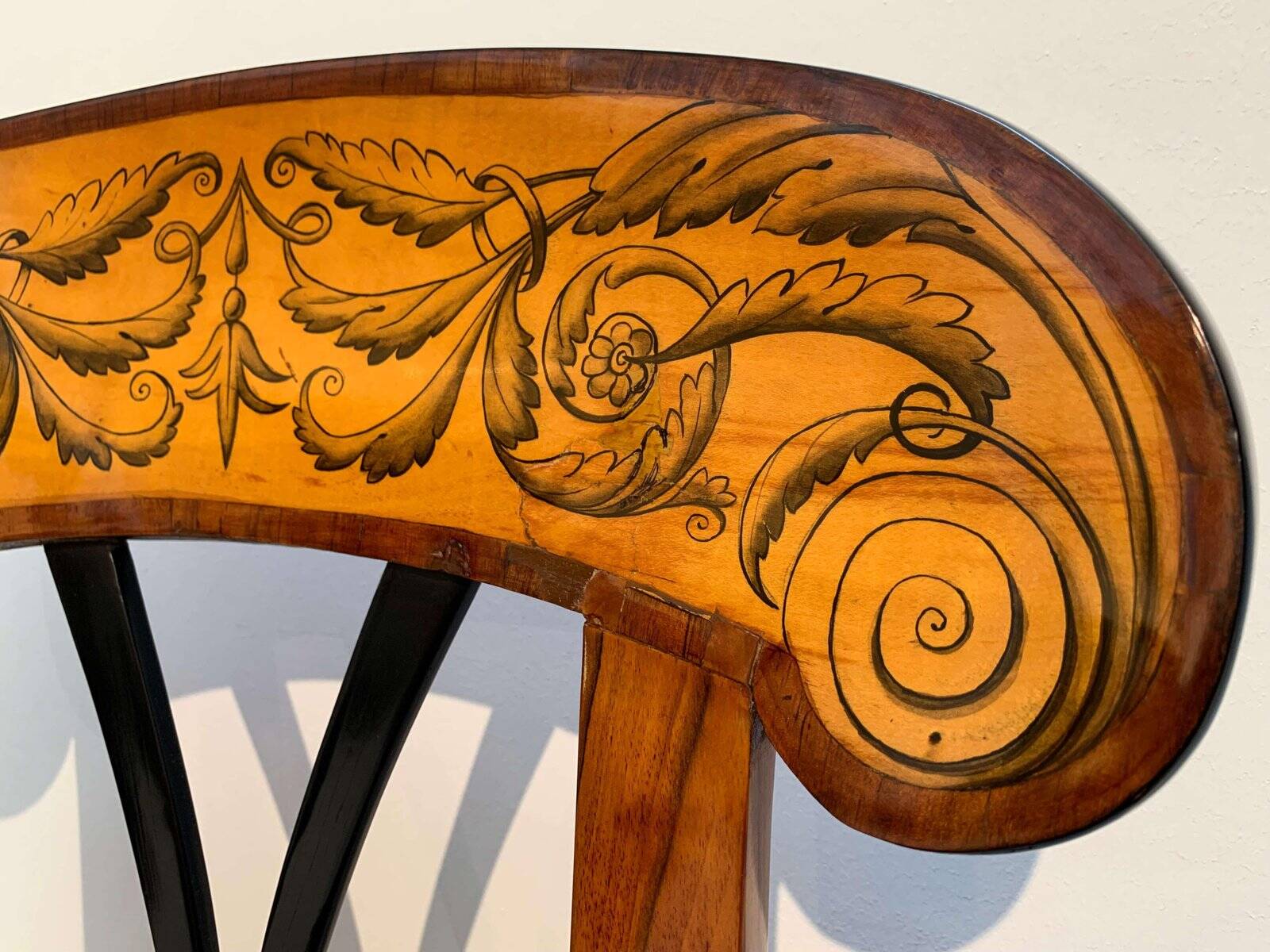 Set of Pair of Biedermeier Shovel Chairs, Walnut, Ink Painting, South Germany, 1830s