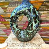 Tamegroute ceramic vase with central hole, handmade in Morocco. Unique and original object for you