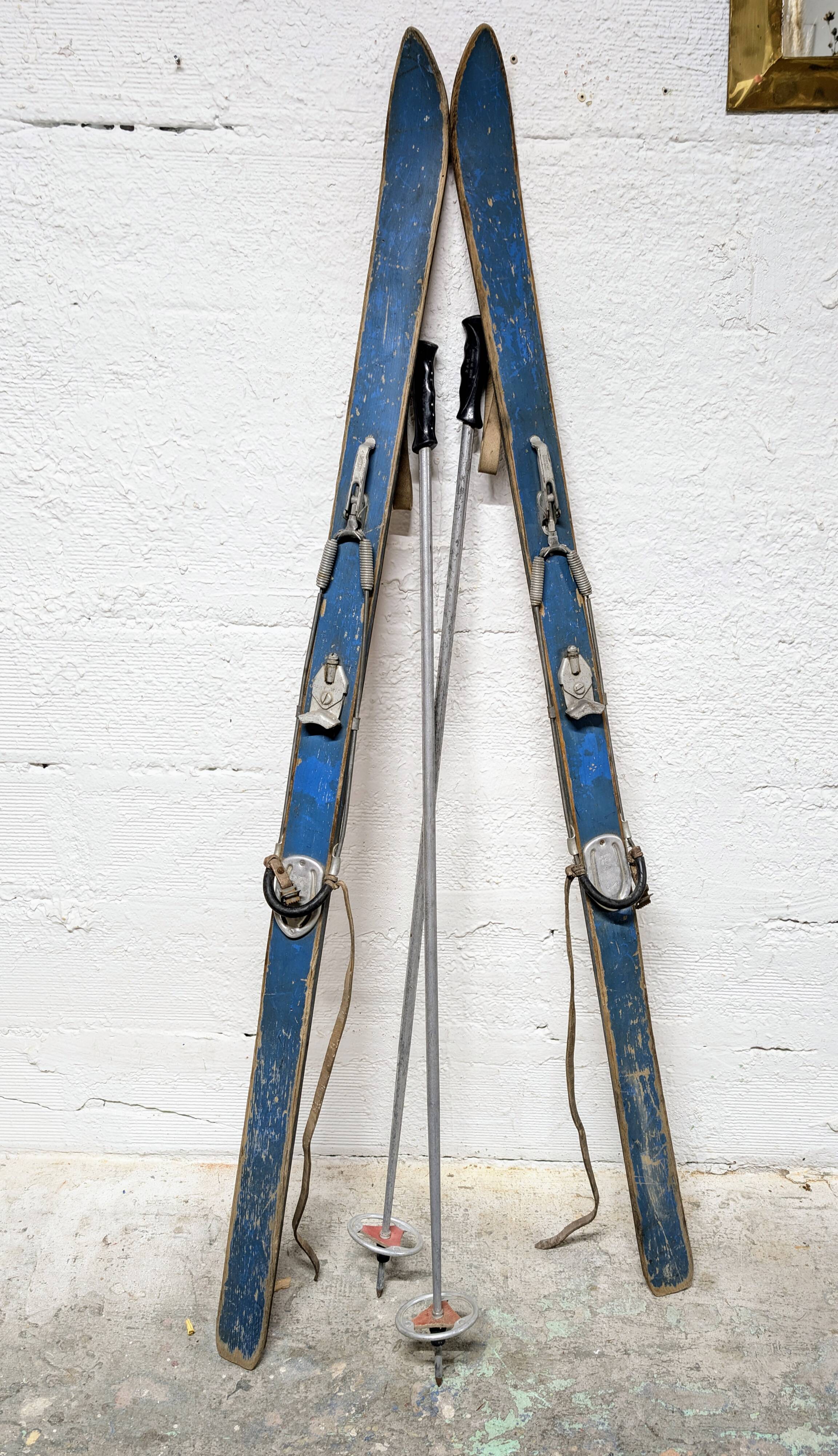Pair of old wooden skis