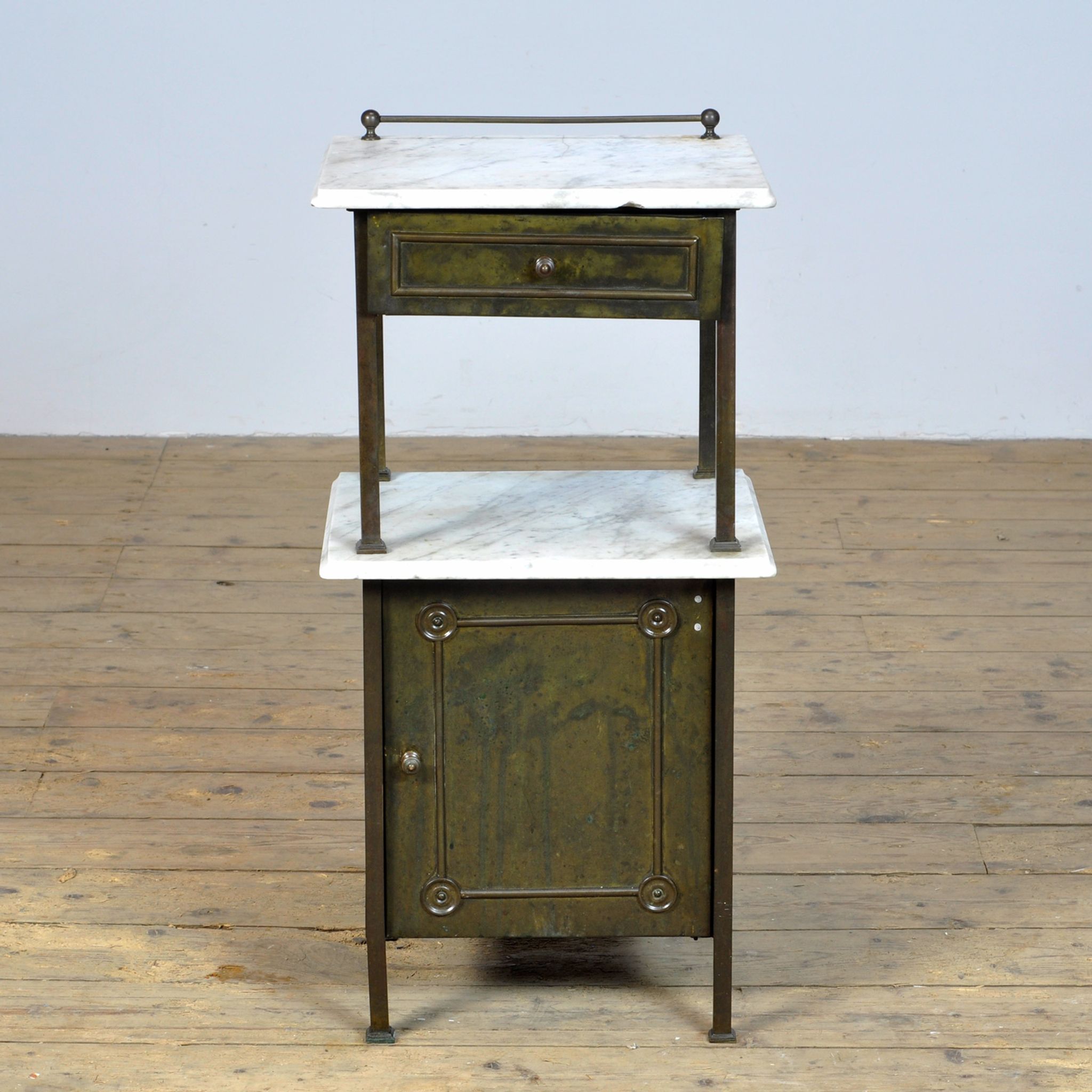 Brass Nightstand With Marble Top, 1910's